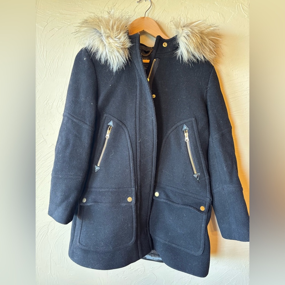 J. Crew Black Stadium Cloth Coat with Chain Detail